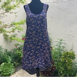 Novella Royale Navy and Tan Floral High-Low Dress, Size XS